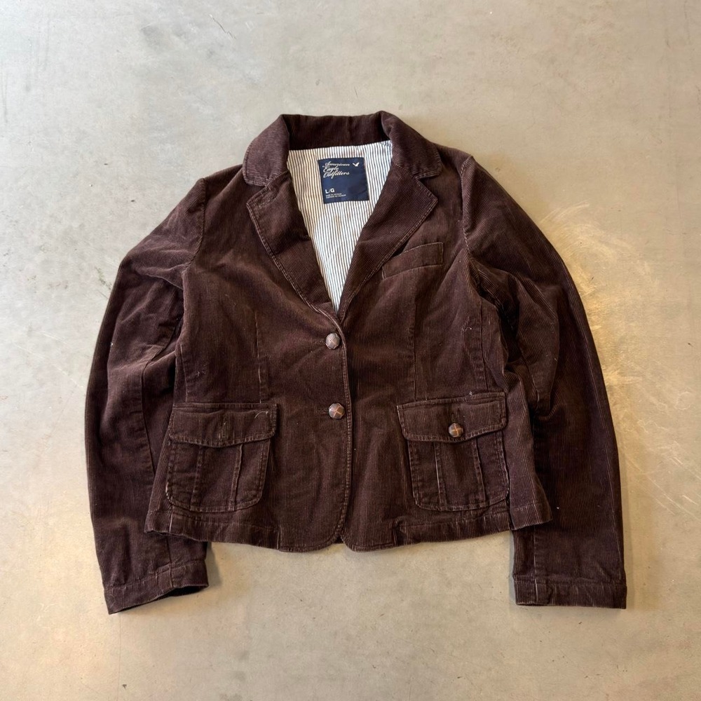 Vintage Y2K American Eagle women's brown corduroy blazer jacket